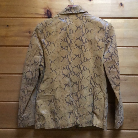 Terry Lewis Luxury Leather Jacket Snake Skin Embossed Tan Brown Size S EUC - Picture 3 of 15